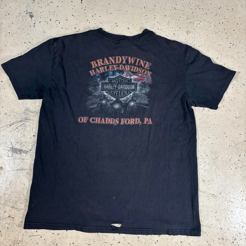 Dope Vintage Harley Davidson Black Skull Graphic T-Shirt Mens Large
